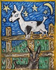 Mischief and Mayhem Nigerian Dwarf 13x19 Goat Folk Art Print Signed Artist KSams picture