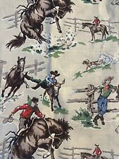 Vintage Cowboy Western Barkcloth Niesz Vintage Fabric   picture