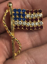 Vintage American Flag Rhinestones Pin Brooch Patriotic Sweetheart Home Front  picture