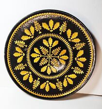 Vintage Russian Folk Art 10 Inch Lacquered Plate Straw Inlay Marquetry USSR Tag picture