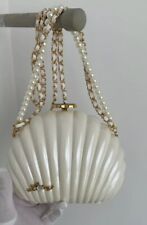 Rare Chanel Clam Shell 2way Chain Cosmetic Hand Bag Crossbody Clutch VIP White picture