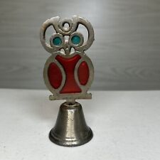 Cast Iron Stained Glass Red Green Colored Vintage Owl Bell 5