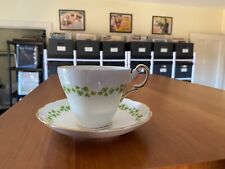 Regency English Bone China Green Cloverleaf Teacup and Saucer Set- Nice picture