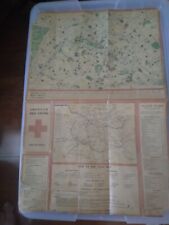 Vintage Laminated WW2 Red Cross 2-Sided Map - Paris Metro / Waterford Ireland  picture