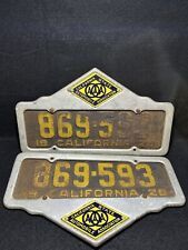 Vintage GarageFind Year 1928 California License Plate Pair With AAA Plate Topper picture