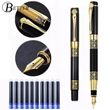 Retro Metal Fountain Pen F Nib with Ink High Quality for Business Writing Gift O picture