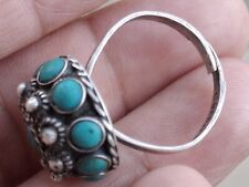 Vintage Navajo Ring Sterling Silver Turquoise Lrg Sz 7.5 Adjustable Stamped 5.1g picture