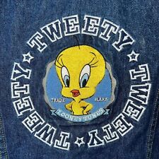 VTG Warner Bros Looney Tunes Blue Denim Tweety Bird Jean Jacket women S picture