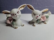Vintage Anthropomorphic Chase Bunnies Rabbit Figurines Gold Embossed Japan picture