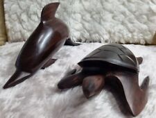 Hardwood Dolphin🐬 & Tortoise🐢 Hand Carved Figurines - Circa 1980s from the USA picture