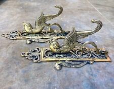 A pair of peacock design brass wall hooks with Brass engraved design plate . picture