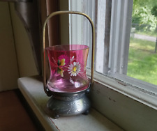1890s RUBINA CRANBERRY GLASS TOOTHPICK HOLDER IN AURORA,ILL SILVERPLATE CO BASE picture