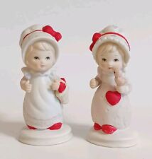 Vintage Lefton Figurine Girl Heart Red White Set Lot Bird Friends Love  picture