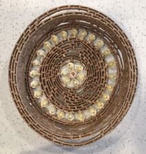 Vintage Hand Woven  Bread Hanging Oval Handles Basket with Shells Design picture