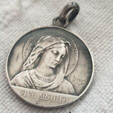 E. Dropsy Art Nouveau Signed Ave Maria Solid Silver Religious Medal ca 1900 picture