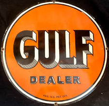 Vintage Art GULF DEALER PORCELAIN ENAMEL SIGN Rare Advertising 30