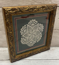 Vintage Professionally Framed Mat Cream Crochet Doily 7”x7” picture