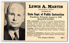 1940 Lewis A. Martin Independence Kansas KS Political Advertising Postcard picture