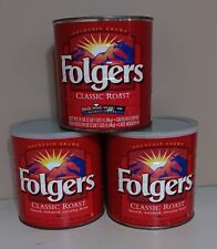 3 Folgers Coffee Can Tin Mountain Grown Classic Roast 39 oz Sunrise Vintage picture