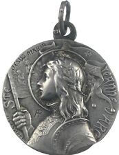Vintage Catholic Signed Lasserre Jeanne D’Arc Silver Plated Art Medal, France picture