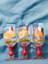Sakura Chantieleer Vibrant Hand Painted Rooster Sunflower Wine Glasses 12oz x 3 picture