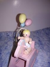 Vintage Baby Rocking Horse Ornament Pink Baby Shower Wood use wear see pics picture