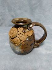 Hand Made Ornate Miniature Pottery Leaker Jug Floral Applique Signed Marcee picture