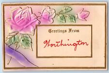 Worthington Minnesota Postcard Greetings Embossed Glitter Airbrushed Flower 1912 picture