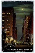 1912 Looking Down Alder Street Exterior Building Night Portland Oregon Postcard picture