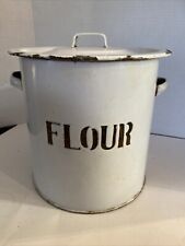 LARGE VINTAGE ENAMEL FLOUR BIN ~ COUNTRY FARMHOUSE SHABBY CHIC 10” Tall picture