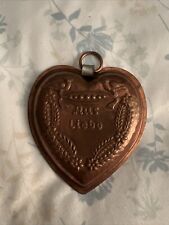 Vintage Antique Folk Art German Heart Tin Lined Copper Candy Mold Aus Liebe picture