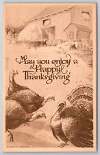 Thanksgiving~Four Turkeys In The Barnyard~Barn w/Hay~Sepia~c1911 Gibson Art picture