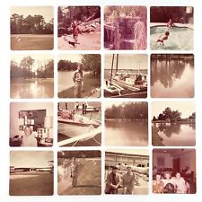 Vintage Found Square Color Snapshot Lot 1970s Sailboat Fox Duck Pool B3532 picture