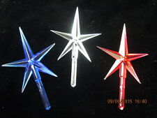  Ceramic Christmas Tree Bulbs lights 3 Medium Stars Red, Clear & Blue picture
