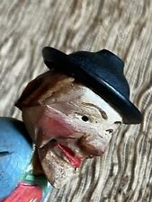 Vintage ANRI Hand Carved Painted Wood Bottle Stopper  Laughing Man Folk Art Rare picture
