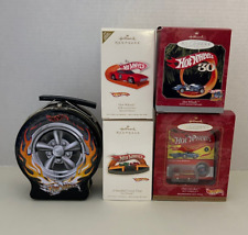 Hot Wheels Lot - 4 Hallmark Ornaments and a Metal Case picture