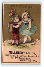 c1880 READING PA MISS FANNIE MEYER MILLINERY GOODS VICTORIAN TRADE CARD P128 picture