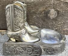 Vintage Boots Lighter Ashtray Silver Plated CMC NY Japan Cowboy Western Tabacco picture
