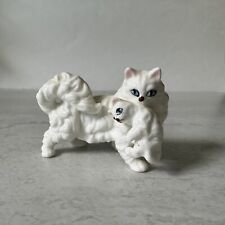 Vintage Bone China Miniature Cat Carrying Kitten White Persian Hand Painted picture