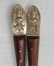 TWO Antique Vintage Siam Thai Letter Openers Brass & Wood - Lot of 2 picture