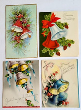 Lot 4 Vintage Beautiful Bells Nostalgic 3-1940s & 1-1970 Used Christmas Cards  picture