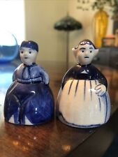 Vintage Dutch Boy & Girl Salt & Pepper Shakers Delfts Blue Hand Painted. picture