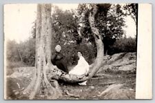 RPPC Two Edwardian Women Seated On Unique Tree Branch Photo c1910 Postcard Q27 picture