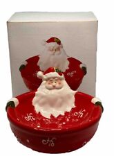 VINTAGE CERAMIC 6.5” Christmas Candy Serving Dish Ho Ho Ho Santa Red White NEW picture
