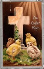 Vintage Antique Postcard Easter Baby Chicks Sermon Cross Wishes Joyous Time P01 picture