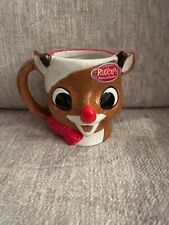 NEW Holiday Christmas Rudolph The Red Nosed Reindeer 3-D Ceramic Mug Cup 14 oz. picture