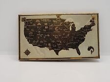 Vtg Wadsworth Gold Cigarette Case Compact Wallet W/ Map Of America, Made in USA picture