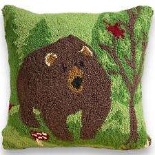 Brown Bear Embroidered Pillow Thick Wool Knotted Stitch 15