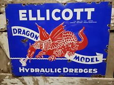 VINTAGE ELLICOTT DREDGE PORCELAIN SIGN OLD GAS HYDRAULIC MACHINERY DRAGON MODEL picture