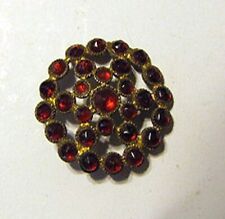 Large  Antique Glass Rhinestone Button  Victorian  Red with Gold Tone Setting picture